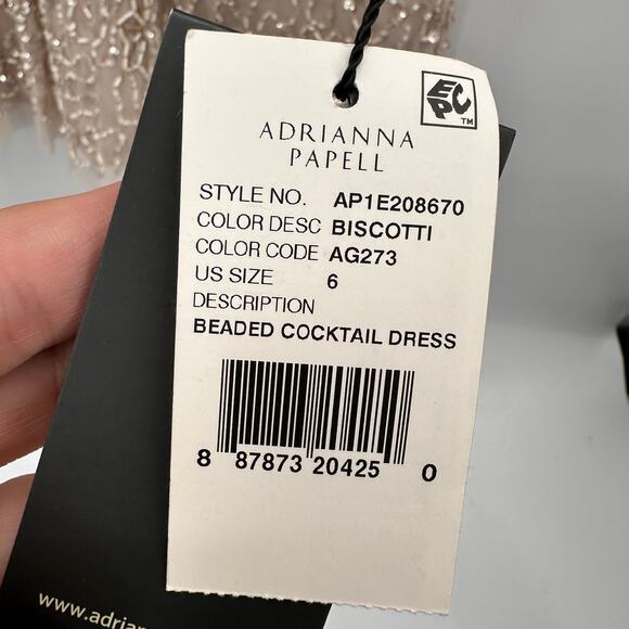 ADRIANNA PAPELL NWT Beaded Cocktail Dress AP1E208670 in Biscotti // 6 - Picture 11 of 14